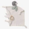 Doudou Carré En Coton Bio* Et Polyester + Hochet Rond LOVELY NATURE Blanc Moyen Uni Avec Decor - Vertbaudet -Premier âge Boutieque doudou carre en coton bio et polyester hochet rond lovely nature