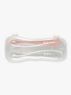Lot De 2 Cuillères Ergonomiques D'apprentissage + Boîte De Transport BEABA Rose/gris - Beaba -Premier âge Boutieque lot de 2 cuilleres ergonomiques dapprentissage boite de transport beaba 1