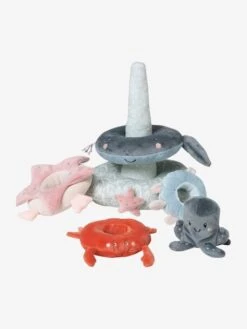 Tour à Empiler En Tissu SOUS L'OCÉAN Gris - Vertbaudet -Premier âge Boutieque tour a empiler en tissu sous locean 2